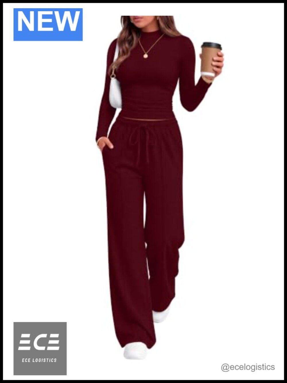 2 Piece Lounge Set Mock Neck Long Sleeve Ruching Pants Drawstring Pockets